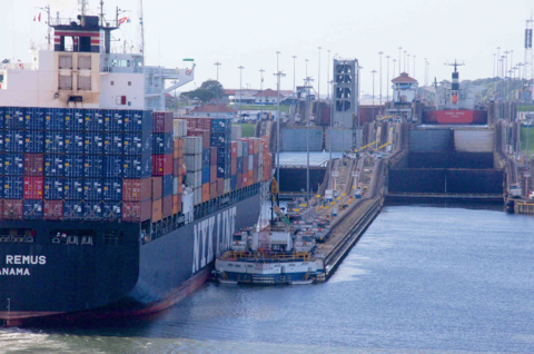 Container ship ahead of us at 1st Gatun Lock 0248